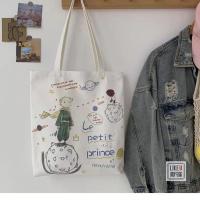 新款小王子纪念款帆布包文艺帆布单肩包韩版可爱复古学生购物包袋 小王子米白