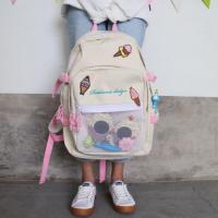 韩国ins大容量书包女高中生森系百搭背包校园初中学生通勤双肩包 大容量双肩包米白(无挂件) 收藏店铺 送礼物 优先发货