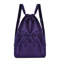 2021春季新款花布防水抽带双肩包学生包买菜包健身包简约通用背包 紫色 普通版