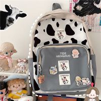 ins日系原宿可爱奶牛双肩包女韩版软妹少女ulzzang书包学生背包萌 蓝色nn 书包无配饰