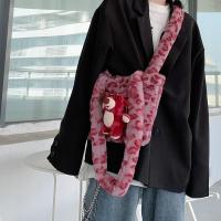 日系原宿可爱小熊软妹斜挎包韩国ins小清新少女粉色豹纹毛绒包萌 红色豹纹 不带公仔