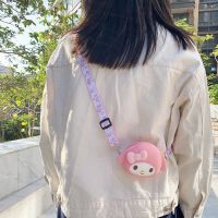 2021卡通KT小包包可爱卡包硅胶软斜挎包少女心儿童礼物手机包粉包 中号 头部垂耳美乐蒂 +-短手绳