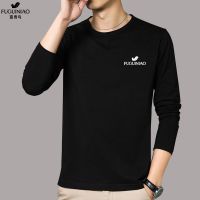 富贵鸟男士长袖t恤加绒印花保暖男上衣打底衫时尚T恤衣服男装1/2 富贵鸟黑 M 80-100斤