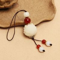 创意手工编织菩提莲花手机挂件保平安u盘挂饰挂绳手机链男女款 金隔片红珠莲花