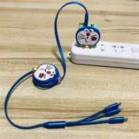 加长卡通一拖三数据线伸缩三合一充电器适用于苹果oppo安卓通用 爱心硅胶[叮当猫]头+线 1.5m