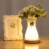 led可充电触摸花篮台灯ins卧室床头灯调光护眼喂奶温馨装饰小夜灯 USB插电按钮开关 梅花口不带底座配40头白色雏菊
