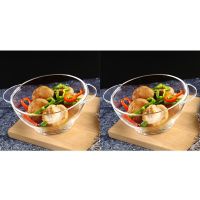 大号玻璃碗汤煲饭煲菜盘家用耐热带盖微波炉茶色印花煲粥盛碗容器 6英寸双耳透明玻璃碗两只