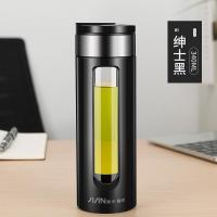 富光双层玻璃杯男高档防摔泡茶杯隔热过滤喝水杯子女便携带盖耐热 340ML/黑色