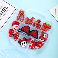 儿童新款发饰礼盒套装女童宝宝布艺蝴蝶结发夹小女孩发圈头绳皮筋 2#红色米奇盒装(过年)