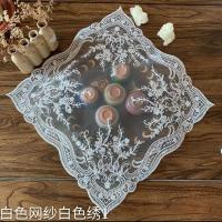 欧式简约蕾丝茶盘茶具电话机传真机微波炉多用盖巾 白色1 40*40cm