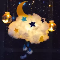 DIY创意云朵灯小夜灯卧室床头少女小物ins空中吊饰装饰品手工制作 云朵灯 纽扣电池款