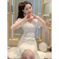 轻奢白色蕾丝连衣裙女夏气质修身鱼尾裙高级设计感裙子法式小白裙 白色[专柜品质] S 建议95斤内