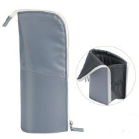 日本国誉KOKUYO方形对开式扩展笔袋带提手学习文具铅笔多功能笔袋 PC12浅灰色