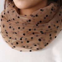 波点丝巾女蕾丝网纱长款围巾两圈套头围脖护颈小圆点百搭时尚脖套 咖啡色