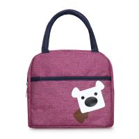 帆布便当包饭盒袋手拎装午餐包上班带饭的手提袋子加厚小学生饭袋 浅紫小狗