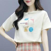 单件/套装两件套减龄印花短袖套装裙女夏季轻熟风洋气格子半身裙 8324#杏色单件上衣 S 建议95斤以下