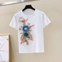 单件/套装2021夏季新款重工钉珠刺绣短袖+小脚破洞牛仔裤女两件套 911#白T[单件] S 建议80-95斤