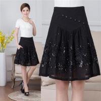 妈妈夏装时尚亮片绣花半身裙女中裙子中年秋季女装新品a字裙大码 夏款黑色 2尺