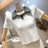 大码女装学院风撞色polo领短袖上衣高腰修身吊带百褶裙两件套装女 灰色上衣[单件] M 建议100斤以内