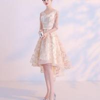 小晚礼服女简单大方宴会高贵优雅气质名媛中长款连衣裙平时可穿夏 香槟色 XS