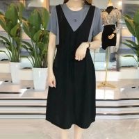 黑色裙子女夏2021新款连衣裙夏季女装假两件套背带裙宽松显瘦休闲 1461#灰色 M [建议100斤以下]