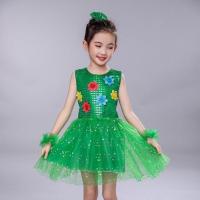 六一儿童节演出服亮片男童女童纱裙蓬蓬裙舞蹈服 绿色 女 100