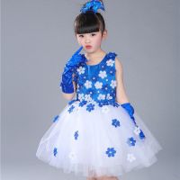 六一儿童舞蹈服儿童合唱服幼儿园表演服女孩公主裙蓬蓬裙男背带裤 女生宝蓝色 140