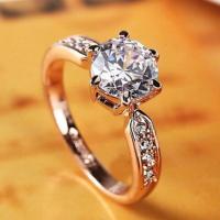 配证书假一赔十 925六爪莫桑石仿真求婚钻戒指女情侣戒指生日礼物 新款六爪镶钻戒指-玫瑰金+证书
