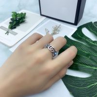复古家925双g小雏菊情侣戒指爱无畏骷颅头百搭对戒送女友情人礼物 双G邹菊戒指A[6美号] 戒指+精美包装