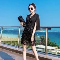 御姐范名媛黑色连衣裙2021新款春季女假两件时尚气质流苏显瘦裙子 黑色 S 85--100斤送裹胸