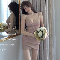 性感辣妹一字肩吊带裙子2021夏季名媛气质紧身包臀礼服显瘦连衣裙 粉色 S 建议70-100斤