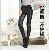 羽绒棉裤女双面加厚保暖外穿高腰显瘦羽绒棉中老年棉裤大码妈妈裤 黑色 [不抽绳 加绒加厚] S [80-90斤]