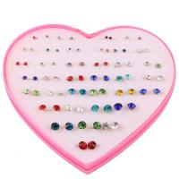 100对塑料学生盒装耳钉女韩版可爱防过敏百搭个性耳环耳棒耳饰品 钻大中小混[36对]