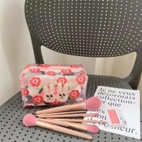 ins格子小熊收纳包超大容量便携外出随身洗漱包女化妆品收纳学生 花朵兔子化妆包