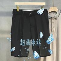 送腰带冰丝夏季韩版修身五分裤男休闲裤轻商务小直筒薄款西裤短裤 黑色[冰丝薄款] K59 28
