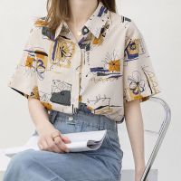 复古短袖衬衣2021新款时尚外穿个性港风花学生内搭衬衣Chic上衣女 涂鸦 收藏送小礼物 S