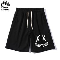 Clawmoney 男士五分裤夏季宽松直筒短裤男外穿潮牌笑脸印花情侣款 黑色 关注店铺优先发货 S