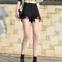 高腰破洞牛仔短裤女2021年夏季新款韩版宽松学生显瘦阔腿A字热裤 黑色优质 852 2XL