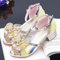 2021新款夏季女童高跟凉鞋儿童凉鞋韩版灰姑娘水晶鞋表演舞蹈跟鞋 7605金色 送皇冠 鞋码不偏小看好内长选购