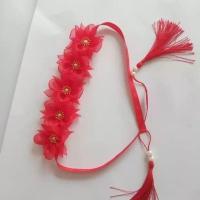 儿童汉服发饰超仙的网纱丸子头发带流苏头饰饰品 红色