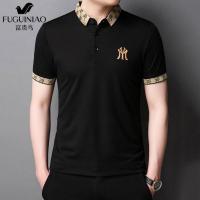 富贵鸟男士新款百搭翻领潮流套头上衣夏季男装刺绣半袖打底T恤衫 NY黑色 165/M[建议90-119斤]