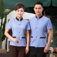 保洁工作服夏装 保洁服宾馆客房阿姨清洁服务员长袖 PA物业短袖 蓝色 上衣 L