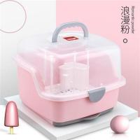婴儿奶瓶收纳箱沥水架晾干架带盖防尘宝宝餐具用品奶粉置物储放盒 996粉色