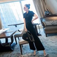 显瘦高腰裤女2021新款夏装气质名媛黑色垂感阔腿裤连体裤宽松长裤 黑色 S