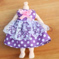 换装17厘米16厘米娃娃衣服国产8分bjdOb11娃衣洋娃娃衣服裙子套装 紫色白圆点蕾丝网点花连衣裙 单卖衣服适合16厘