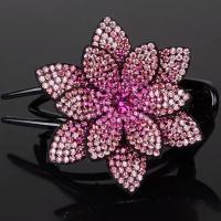 发卡成年女韩版水钻头发夹子三齿夹花朵大号鸭嘴夹盘头发夹马尾夹 YJ011玫红色
