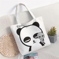 ins韩新品单肩百搭帆布包包女文艺简约经典购物袋学生书包白色潮 熊猫