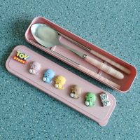 创意不锈钢便携盒餐具可爱卡通学生筷子套装儿童勺子外出旅行野餐 恐龙萌宝(筷子+勺子)