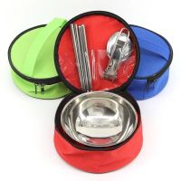 户外餐具碗筷不锈钢装备用品便携餐具套装野餐包旅游旅行餐具套装 单碗红色