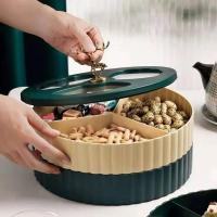 家用客厅茶几糖果盘现代创意轻奢分格干果盘个性瓜果双层糖果盒 双层(带盖子)绿色+米色[店长推荐]